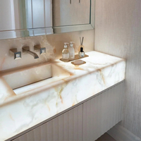 Dalle d'onyx blanc translucide rétroéclairée |   Pierre d'onyx polie sur mesure pour panneau mural de luxe, plateau de table, meuble-lavabo de salle de bain