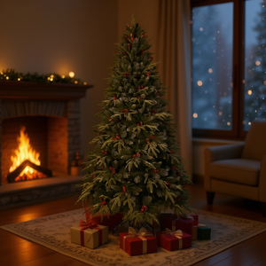 Homeera Artificial Christmas Tree 180cm Flocked Green With Fruit Indoor Decor Standing Base - Product Image 2