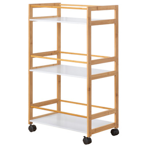 Three Tier Bamboo <b>Storage</b> <b>Rack</b> With Casters <b>For</b> <b>Kitchen</b> And Laundry Organization - Product Image 5