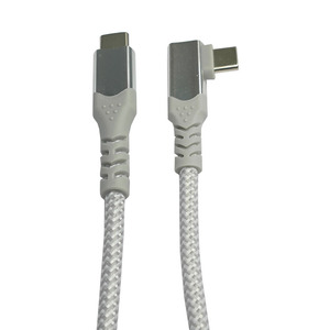 Cable de datos tipo C a C, cable USB trenzado de nailon con curva de 90 grados, carga rápida, color gris plateado, para transmisión de alta velocidad - Product Image 3