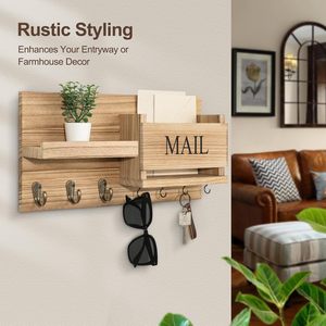 Organizzatore Postale Vintage <span class=keywords><strong>in</strong></span> <span class=keywords><strong>Legno</strong></span> Grigio Rustico <span class=keywords><strong>da</strong></span> <span class=keywords><strong>Parete</strong></span> con Portachiavi, Mensola e Ganci per Lettere, Ideale per Arredamento Rustico - Product Image 6