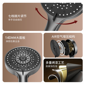 Cabezal de Ducha Grande de 7 Velocidades Royal Stan, Color Negro Noche Oscura, Accesorio de Ducha Portátil para Baño, Montado en la Pared - Product Image 2