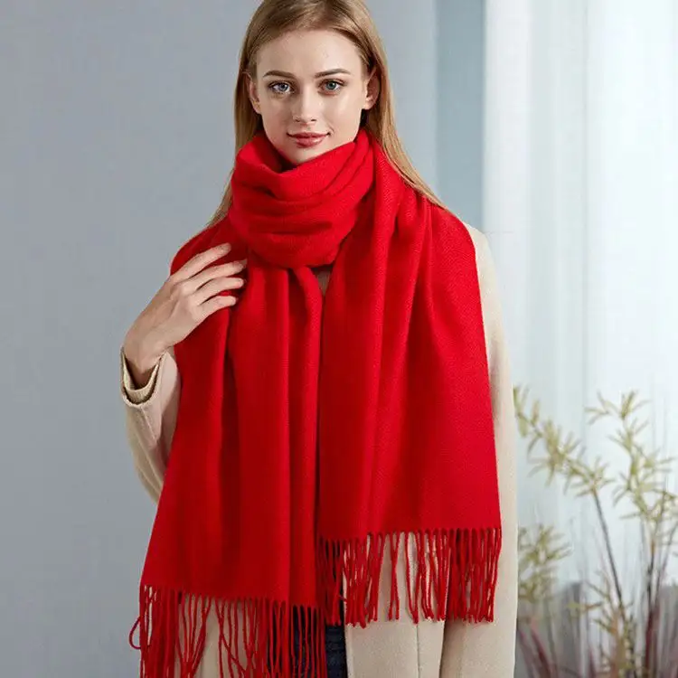 Fashion Lady Warm Long Pure Color Multicolor Shawl 200*70cm 300g Polyester Thick Custom Logo Cashmere Winter Scarf Womens