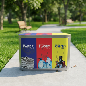 Waste Recycling <b>Bin</b> Three Compartment Plastic Waste Sorting Storage Bucket Indoor With <b>Lids</b> Simple Style - Product Image 4
