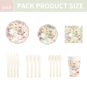Juego de Vajilla Desechable DAMAI con Diseño Floral, Platos, Vasos y Servilletas de Papel para Postre y Cena, con Flores para Bodas y Fiestas - Product Image 6