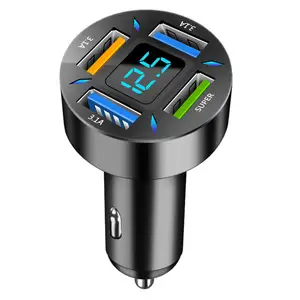 Cargador de coche USB de 66W y 4 puertos, carga rápida PD, carga rápida 3,0 USB C, adaptador de cargador de teléfono para coche para iPhone, Xiaomi, Samsug