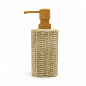 Ensemble d'accessoires de salle de bain en résine tressée style ferme, finition beige chaud, motif panier tressé - Product Image 3