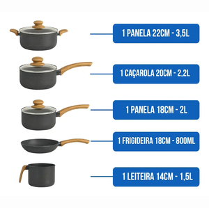 Juego de Ollas y Sartenes Modernas de Cerámica con Revestimiento de Mármol, Tapas de Vidrio, Asas de Baquelita, Antiadherentes, de Aluminio, Aptas para Inducción y Lavavajillas - Product Image 3