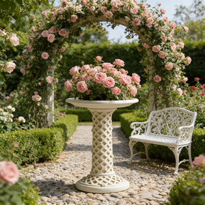 Jardinière sur piétement en résine à motif <span class=keywords><strong>treillis</strong></span>, blanc pur, motif diamant, style irrégulier, plateau à <span class=keywords><strong>fleurs</strong></span> peint à la main, style anglais, rose - Product Image 1