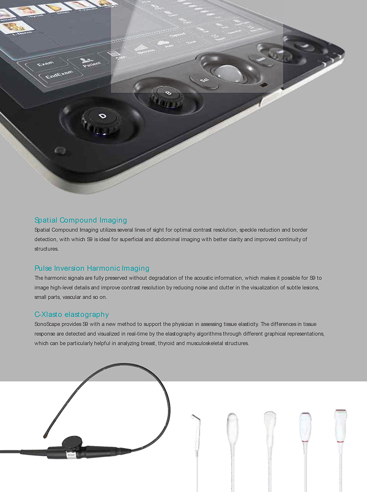 Máquina de ultrasonido de alta resolución Sonoscape S9 Sistema de ultrasonido Doppler en color con sonda