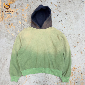 เสื้อฮู้ดครอปผู้ชาย ผ้าฝ้าย แต่งผ้าแบบแพทช์เวิร์ค ทูโทน ทรงวินเทจ ซันเฟด ลุคย้อนยุค ฟอกสีแบบแอซิดวอช - Product Image 1