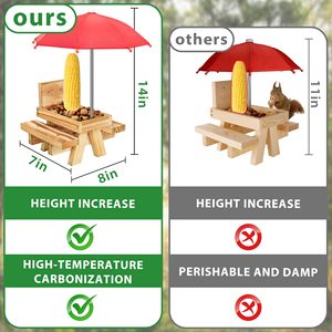 Mangeoire à écureuil en bois carbonisé ZMaker avec mangeoires à écureuil parapluie Table de pique-nique pour mangeoire à Chipmunk étanche à l'extérieur - Product Image 5