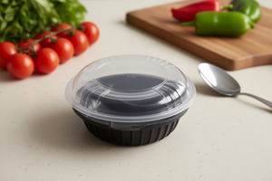 Contenitore Ermetico per Alimenti in PP da 24oz, Minimalista, Rotondo, con 2 Scomparti, Base Nera e Coperchio Trasparente per Frigorifero e Viaggio - Product Image 2