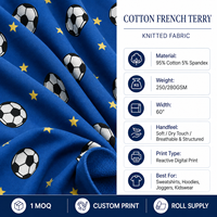 Tissu en molleton bouclette lourd à impression numérique motif football, tissu en molleton bouclette personnalisé tricoté respirant pour vêtements de sport