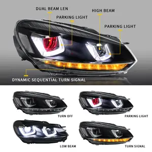 VLAND مصابيح أمامية بروجكتور شعاع مزدوج لسيارة فولكس فاجن جولف 6 / MK6 2010-2014 مع إشارة انعطاف متسلسلة (لا تشمل المصابيح)