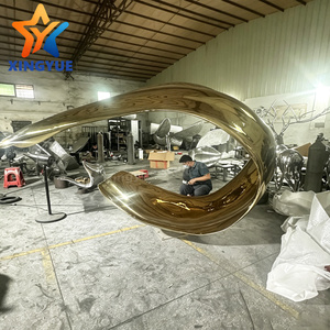 Sculpture abstraite personnalisée en acier inoxydable plaqué or, décoration paysagère extérieure d'art moderne pour entrée de bien <span class=keywords><strong>immobilier</strong></span> - Product Image 5