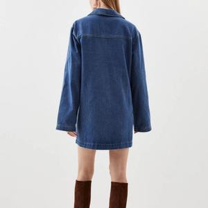 เดรสสั้นแขนยาวของผู้หญิงเดรสสั้นคอวีลึกสไตล์เรียบง่าย2026 OEM - Product Image 2