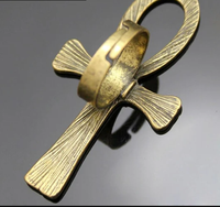 Bague Ankh Entièrement Personnalisée, Populaire, Gravée Style Tribal, Réglable, Rétro Vintage, en Laiton Vieilli à Finition Brute