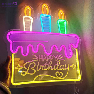 Letrero Luminoso LED de Neón de Feliz Cumpleaños para Decoración de Celebraciones, Letrero con Pastel de Cumpleaños, Dulces, Vela Luminosa, Letreros de Neón de 5V - Product Image 4