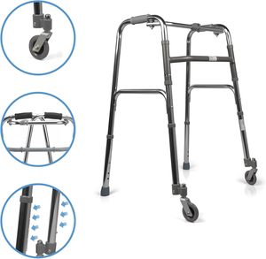 चिकित्सा एल्यूमीनियम सहायक वॉकर/ऊंचाई समायोज्य तह चलना सहायता वॉकर रोलेटर - Product Image 3