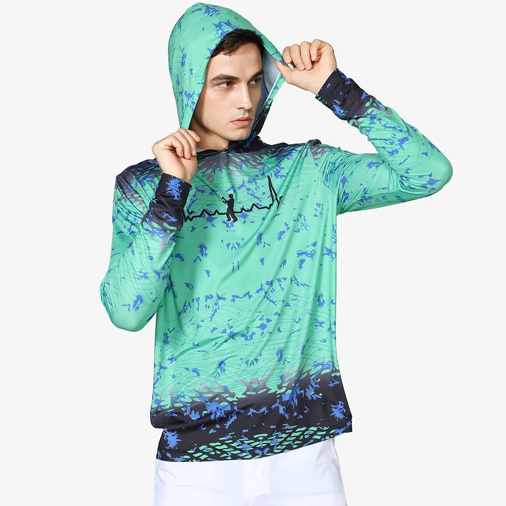 Xinyihong Sublimation UV Long Sleeve Hooded Fishing Shirt With Hood