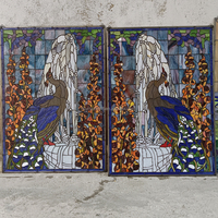 Vitrail de Cathédrale Personnalisé Fait Main, Marque Chinoise Adorable, Motif Paon, Double Vitrage, Style Européen Massif pour Mur