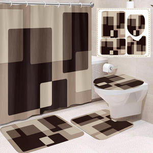Ensemble de rideaux de douche géométriques modernes avec tapis de bain et couvercle de toilette, en polyester, impression numérique, antidérapant, accessoires de salle de bain - Product Image 6