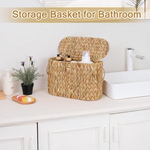 Panier de rangement pour <span class=keywords><strong>papier</strong></span> toilette, porte-<span class=keywords><strong>papier</strong></span> toilette fin en jacinthe d'eau avec couvercle - Organisateur de salle de bain pour la maison - Product Image 4