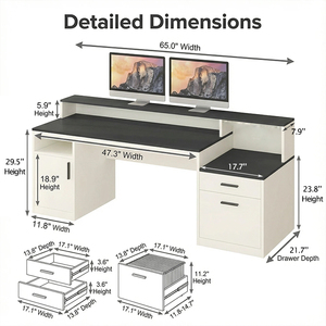 Meubles de bureau, bureau d'<span class=keywords><strong>ordinateur</strong></span> de 65 pouces avec 3 tiroirs <span class=keywords><strong>et</strong></span> étagères de rangement, bureau de direction avec support d'écran long - Product Image 6