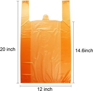ถุงใส่เสื้อยืดสีส้มขนาด 12x20 นิ้วพร้อมหูหิ้ว 100 ชิ้น - ถุงช้อปปิ้งสำหรับร้านขายของชำและร้านอาหาร - Product Image 2