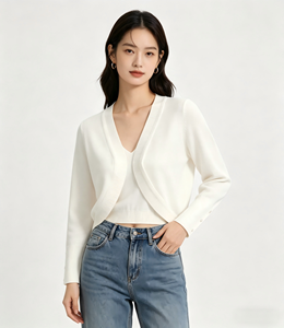 Cardigan Corto Bianco con Bottoni <span class=keywords><strong>Belle</strong></span> Poque per Donna, Maglione Estivo Trendy Y2K Leggero in Viscosa con Collo Halter e Pizzo - Product Image 5