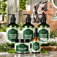 Ensemble de soins capillaires et corporels fortifiants à la menthe et au romarin, combo 5 pièces, soin du cuir chevelu, shampoing, après-shampoing, OEM, ODM, étiquette privée