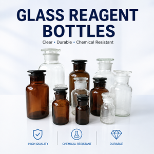 Flacon de réactif en verre borosilicaté de haute qualité, à joint taillé, dépoli, transparent, pour stockage de solvants de laboratoire, à large ouverture ou à col étroit - Product Image 1