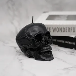 Velas aromáticas hechas a mano para Halloween, esqueleto negro, vela