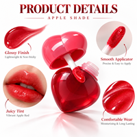 Teinte à lèvres en forme de cœur RTS 8ml, fini mat doux, waterproof, longue tenue, couleur pomme, faible MOQ 3 pièces, vente en gros, logo personnalisé