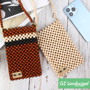 Sac à main de styliste en bois avec perles pour femme, <span class=keywords><strong>pochette</strong></span> écologique pour téléphone portable, sacoche pour <span class=keywords><strong>smartphone</strong></span>, mini sac à <span class=keywords><strong>bandoulière</strong></span> - Product Image 3