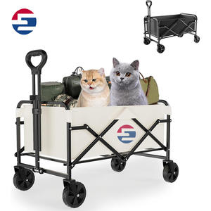 헤비 듀티 스틸 메쉬 접이식 웨건 카트 360도 회전 바퀴 손쉬운 당김 손잡이 쇼핑 정원 해변 시장 캠핑 야외용 - Product Image 2