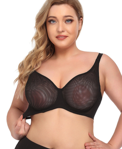 Da donna romantica in maglia francese a quadri Ultra sottile reggiseno prospettico Plus Size biancheria intima Sexy trasparente - Product Image 3