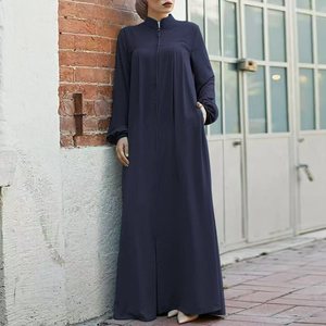 Nuovo abito da donna musulmano elegante a manica lunga con cerniera abito abito con spacco con cerniera in stile arabica Dubai <span class=keywords><strong>turchia</strong></span> largo Maxi abito - Product Image 6