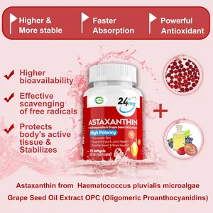 ผิวสุขภาพตาและข้อต่ออาหารเสริมสารต้านอนุมูลอิสระ astaxanthin แคปซูลนุ่มแหล่งต้นไมโครอัลเจสด