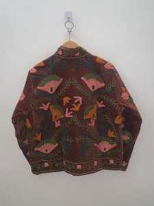 Chaqueta de terciopelo marrón hecha a mano con bordado Suzani, estilo bohemio, tipo bomber, abrigo de invierno para mujer, ropa exterior de boutique de la India. - Product Image 5