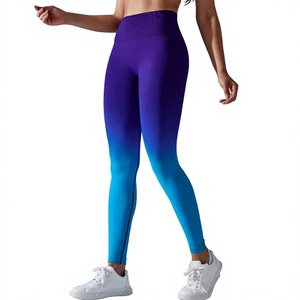 Mid Waist Gradient <b>Leggings</b> <b>Women</b> Ankle-Length Vintage Breathable Seamless Stretch Knitted Spandex Nylon Blue Purple Design - Product Image 1