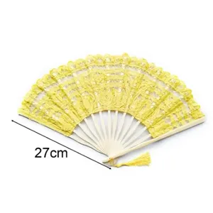 Factory direct sales European style double-layer colorful fan wedding performance bamboo fan handmade lace fan dance photography