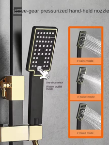 Ensemble <span class=keywords><strong>de</strong></span> <span class=keywords><strong>douche</strong></span> mural <span class=keywords><strong>de</strong></span> luxe OEM/ODM noir et or 4 fonctions avec système <span class=keywords><strong>de</strong></span> <span class=keywords><strong>douche</strong></span> pluie et mitigeur <span class=keywords><strong>thermostatique</strong></span> pour hôtel - Product Image 4
