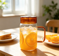 Bouilloire à eau en verre borosilicate haut de gamme Wuso, fabriquée à la main, avec couvercle et poignée ambrés, grande capacité de 450 ml, résistante à la chaleur, écologique, classique