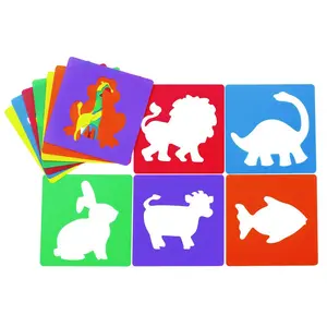 Cute Animal Shape Acrylic Painting Stencil Set 8'' Plastic Drawing Stencils for Kids Arts and Crafts