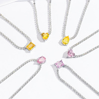 Kalung Tennis Berlapis Mutiara CZ Pink Kuning untuk Wanita, Cocok untuk Pesta dan Pertunangan