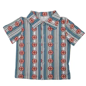 Лидер продаж, рубашки для маленьких мальчиков с принтом в Западном ацтекском стиле, рубашки с коротким рукавом и пуговицами, OEM детская блузка