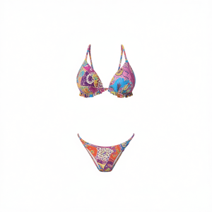 Conjunto de bikini HDJ con estampado triangular en la parte superior e inferior, traje de baño con estampado floral, talla 44 46 48, estilo tanga floral elástico para mujer - Product Image 1