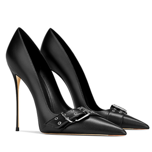 Escarpins à bout pointu pour femme, talons aiguilles fins, avec boucles de ceinture sur le devant, grande taille 47, pour pieds larges, chaussures de soirée - Product Image 6